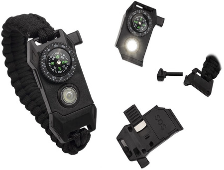 Bransoletka Survivalowa Paracord 9w1 Krzesiwo Kompas Latarka BR-004