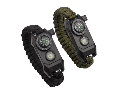 Bransoletka Survivalowa Paracord 9w1 Krzesiwo Kompas Latarka BR-004